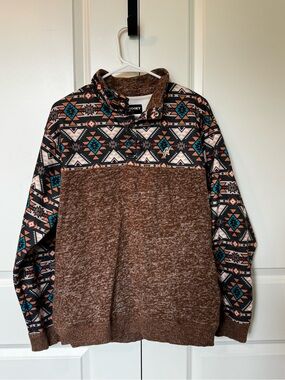 Men’s Hooey Brown Aztec-Panel Pullover Size Medium